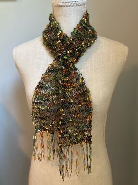 Handcrafted Multi Color Ladder Ribbon Knit Scarf